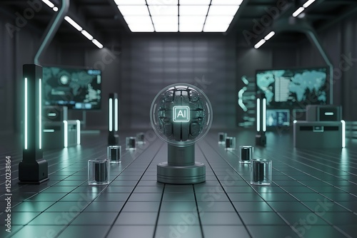 Futuristic AI core in a laboratory setting representing advanced technology