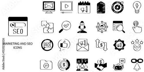 Marketing simple concept 24 Black and White color icons set .Vector illustration.