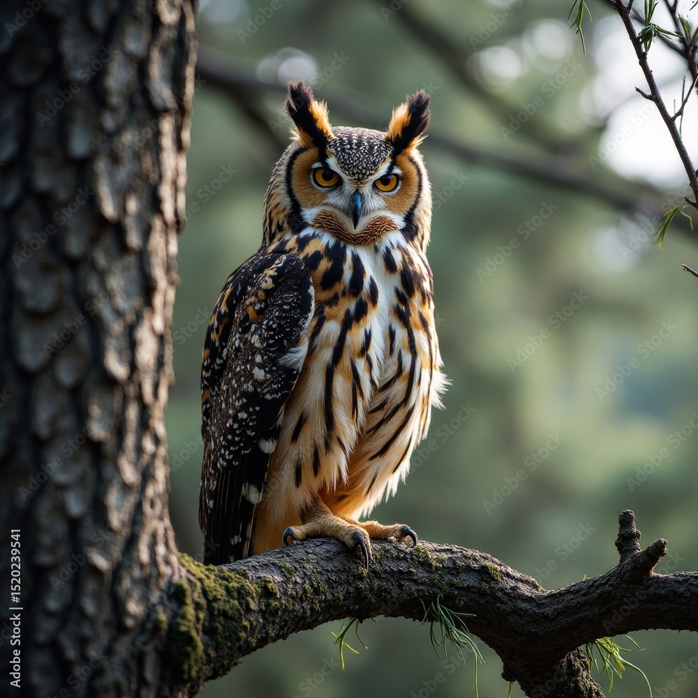 Obraz premium Owl Perched on Tree Branch