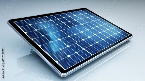 Solar panels, installed by power plant engineers, are inspected using tablets.  This highlights the growing use of technology in renewable energy and sustainability