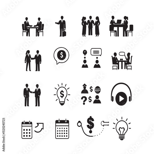 Business meeting icons set teamwork collaboration