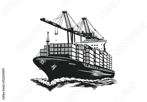 Global cargo ship vector and maritime freight vessel icon for transport and logistics