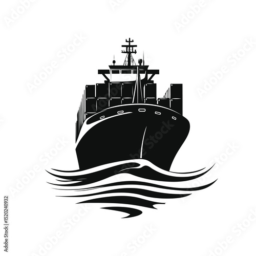 Global cargo ship vector and maritime freight vessel icon for transport and logistics