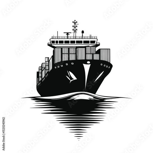 Global cargo ship vector and maritime freight vessel icon for transport and logistics