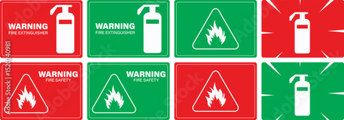 Fire safety mandatory signs template illustration, danger fire safety warning label for printing
