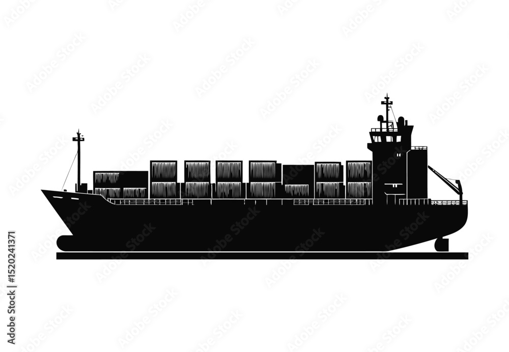 Obraz premium Global cargo ship vector and maritime freight vessel icon for transport and logistics