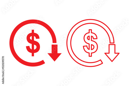 Money increase or decrease icon set. dollar decrease increase symbol. profit and lose signs. cost reduction icon vector. EPS 10.