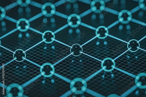 Interconnected Network Visualization with Glowing Nodes and Grid Structure