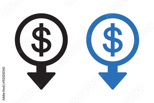 Money increase or decrease icon set. dollar decrease increase symbol. profit and lose signs. cost reduction icon vector. EPS 10.