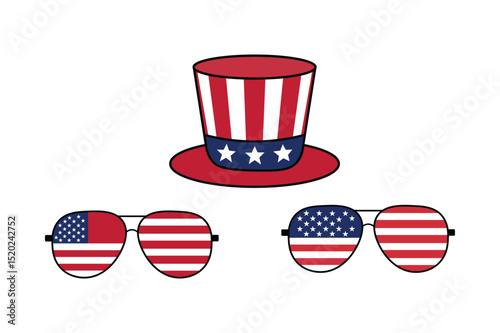 USA Flag Hat and Sunglasses – 4th of July Patriotic Clipart Set