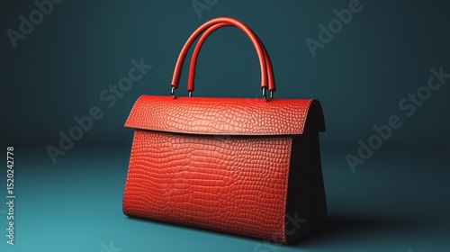 Elegant womens leather handbag with detailed skin texture, modern shape, and stylish look on a plain backdrop.