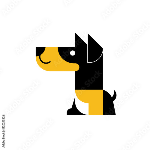 Geometric colorful vector illustration of dog. Image for schools and nurseries. Vet clinic and dog food decoration. Creative icon of pet