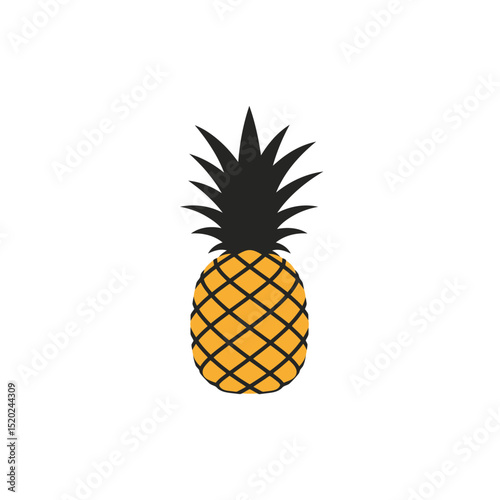 Pineapple vector logo illustration. Vegan, vegetarian and raw diet. Summer season and vacations, fruit markets. Cooking ingredients