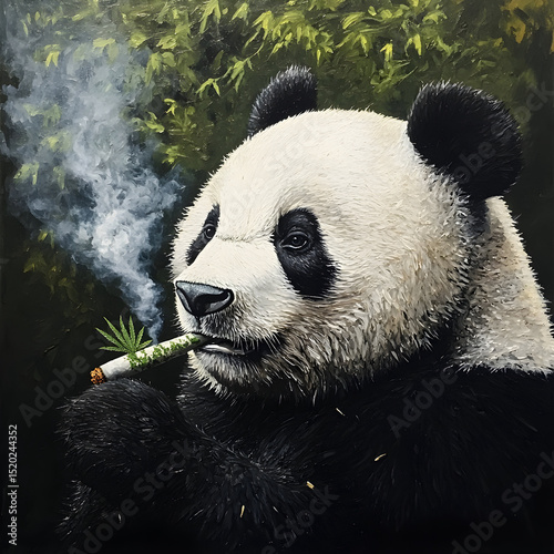 giant panda smoking a marijuana weed spliff 