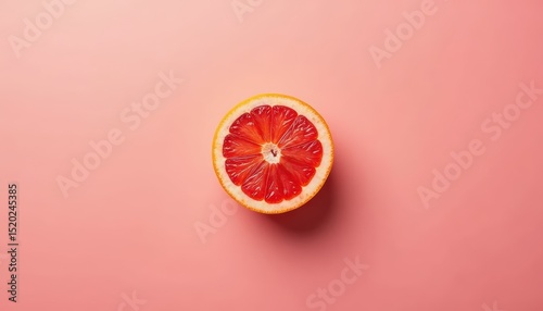 Grapefruit half on pink background, top view