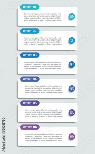 Business infographic vector design template with 6 options, steps or processes. Can be used for workflow layout, diagram, annual report, web design	
