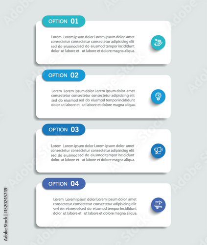 Business infographic design template with 4 options, steps or processes. Can be used for workflow layout, diagram, annual report, web design	
