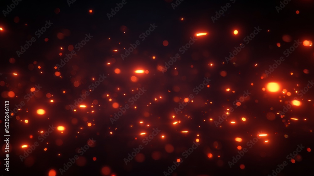 Fototapeta premium A black background provides the setting for 3D burning embers that glow, accompanied by fire particles