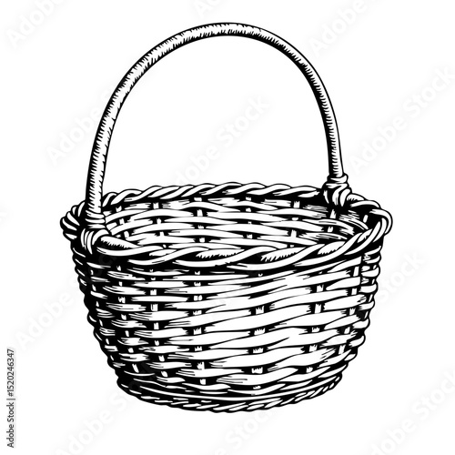 Vintage basket sketch illustration of a woven wicker design  