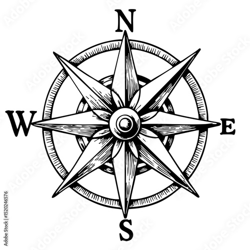 Vintage compass design with directional points in black and white  