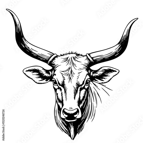 Horned bull head sketch in vintage style 
