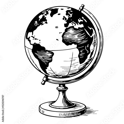 Vintage globe illustration with detailed world map design  