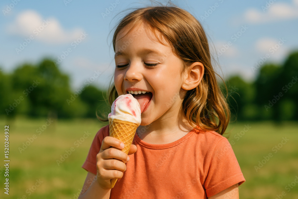 Smiling girl enjoying ice cream on a sunny day Smiling girl enjoying ice cream on a sunny day