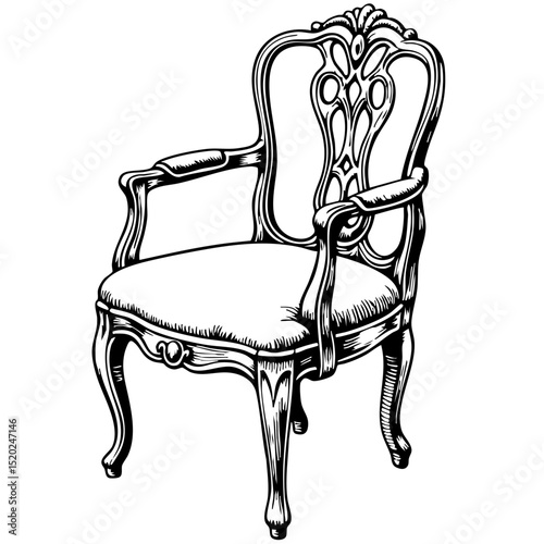 Vintage sketch of an ornate wooden chair in classic style  