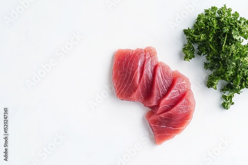 Fresh tuna sashimi with parsley photo