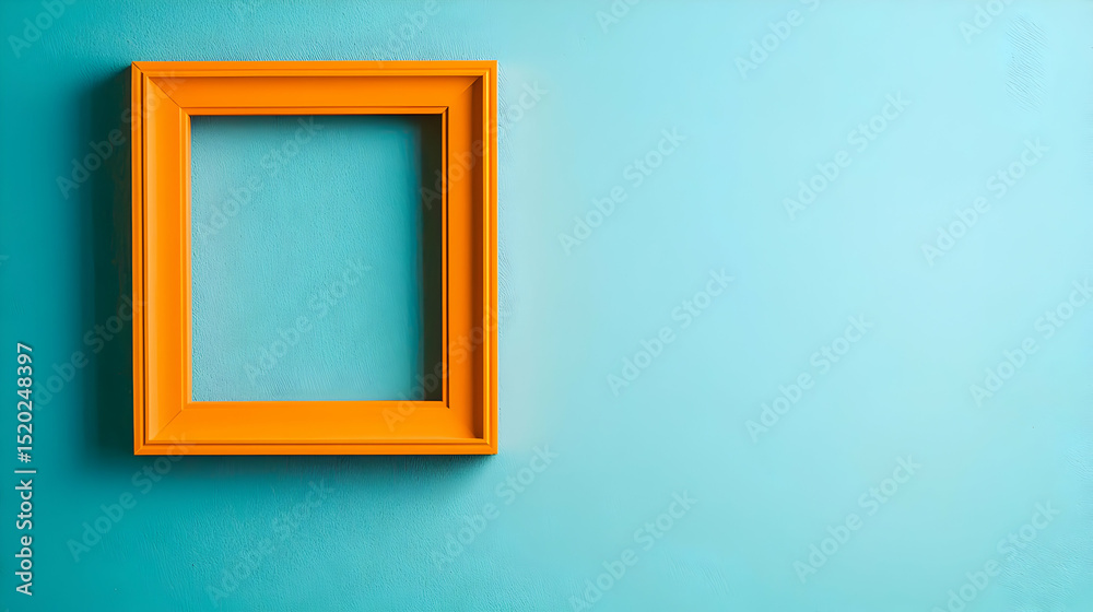 Fototapeta premium Orange Picture Frame Against Teal Background