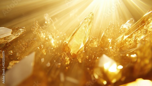 Golden crystalline clusters bathed in radiant sunlight