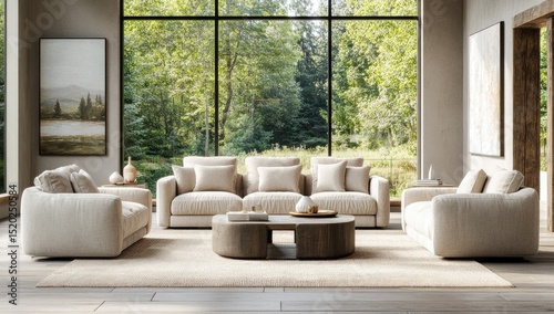 Modern, neutral living room with a natural aesthetic