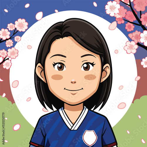 Anime Soccer Star: Cartoon Character Amidst Cherry Blossoms
