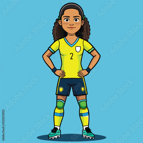Dynamic Cartoon Soccer Star in Vibrant Yellow Jersey Number 2