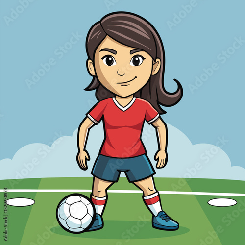 Dynamic Cartoon Soccer Player Kicking Ball on Field
