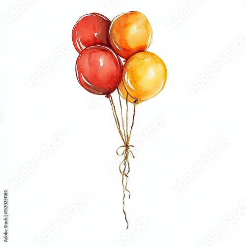 Watercolor balloons, three red and orange