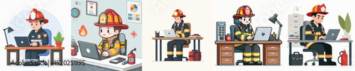 firefighter character vector playing laptop