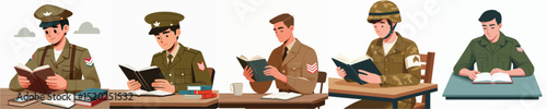 soldier character vector reading book