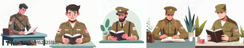 soldier character vector reading book