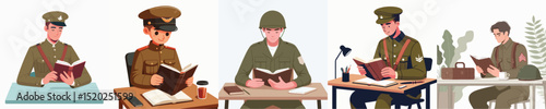 soldier character vector reading book