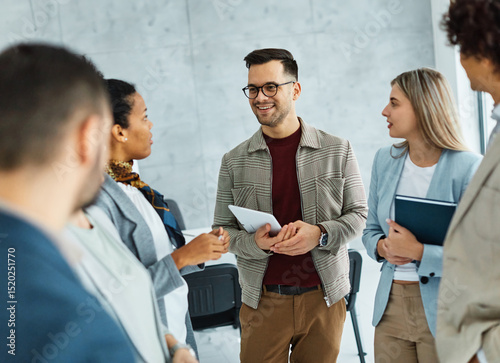 Group of young business people having a meeting or presentation and seminar in the office
