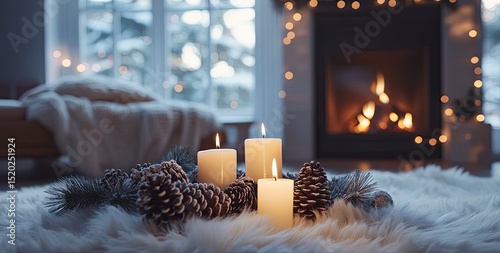 Cozy winter evening by the fireplace