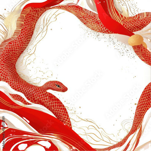 Abstract Snake Banner in Red and Gold for Lunar N