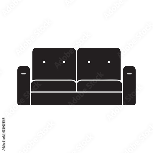 A simple black and white illustration of a sofa