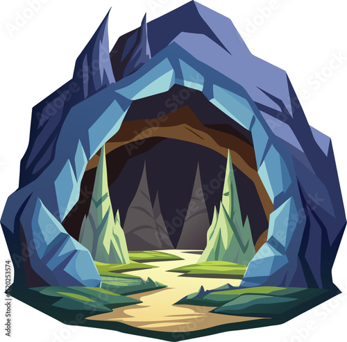 Cartoon Cave Entrance with Spiky Rocks Illustration 
