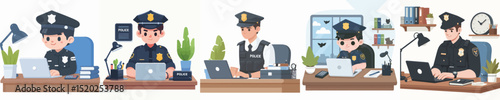police character vector playing laptop