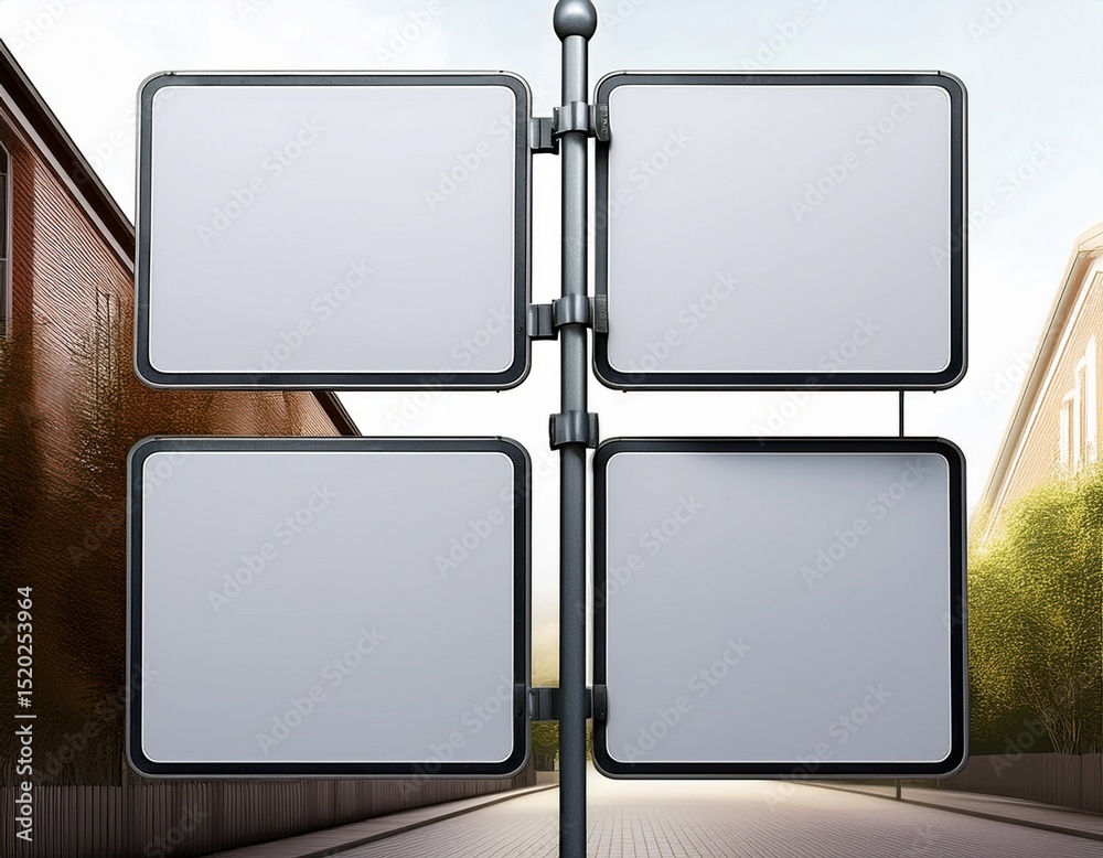 Obraz premium three blank street signs mounted on single pole isolated on transparency background signs are rectangular and evenly spaced ready for customization or directional information