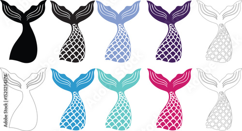 Colorful Mermaid Tail Silhouettes – Vector Clipart Set for Cricut, Sublimation & Kids Crafts