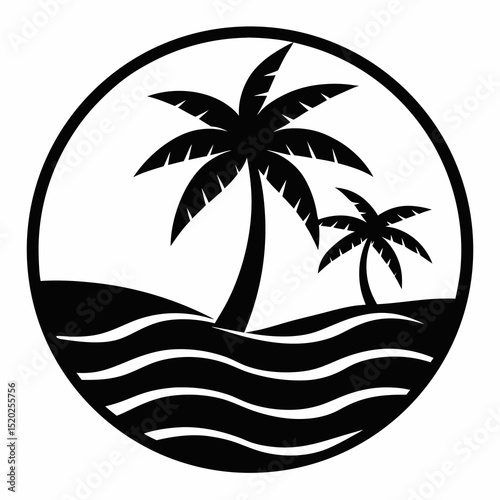 tropical island with palm trees Vector icon illustration silhouette Graphics design image white background