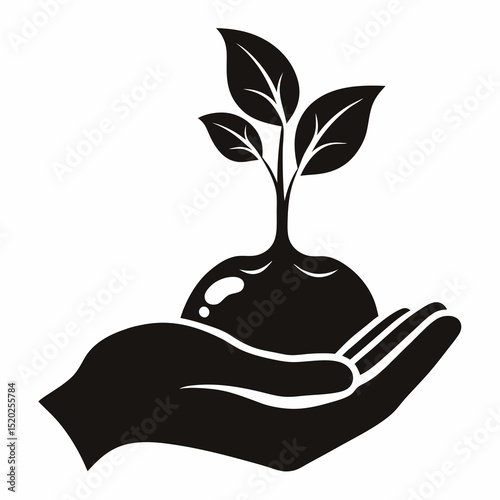 plant in pot Vector icon illustration silhouette Graphics design image white background